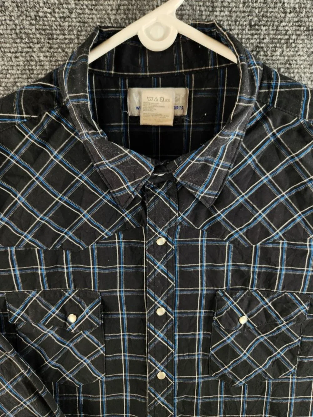 Wrangler Men Long Sleeve Pearl Snap Up Shirt Woven Western Black Plaid XL Adult